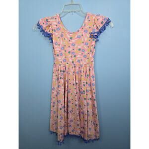 Dot Dot Smile Floral Vibrant Pink Pom Pom Empire Dress Size 8/10